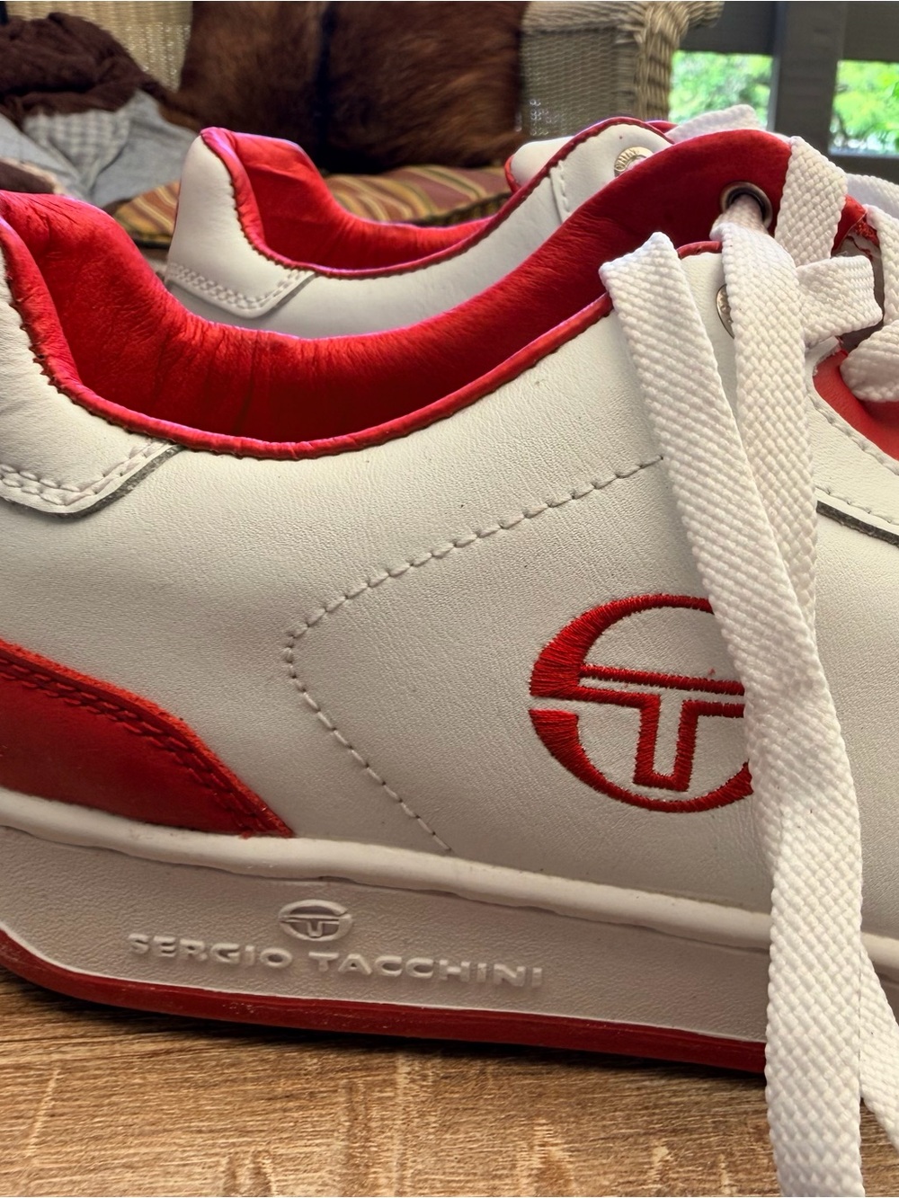 Sergio Tacchini White and Red Low-Top Leather Sneakers